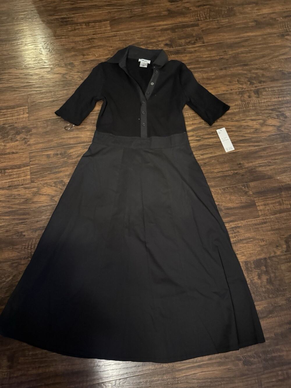 DKNY A-Line Polo Collar Midi Dress Women's US Size 4 Black Green